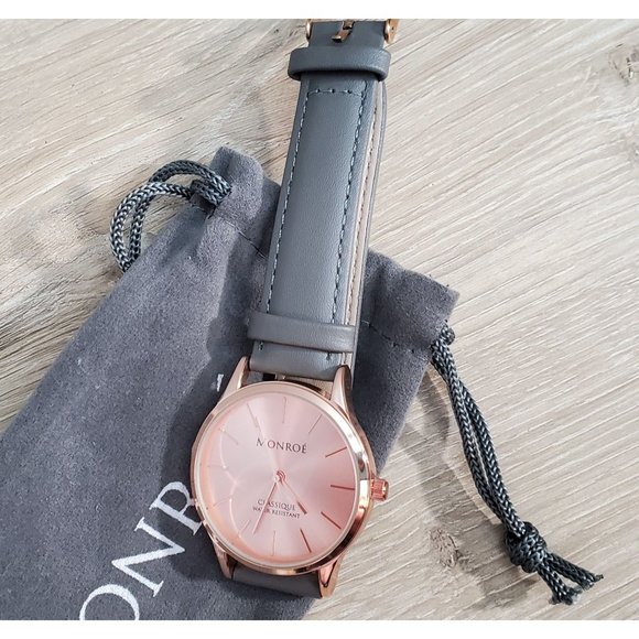 Monroe Rose Gold Wrist Watch Solérose - Charcoal Leather New - Picture 5 of 5